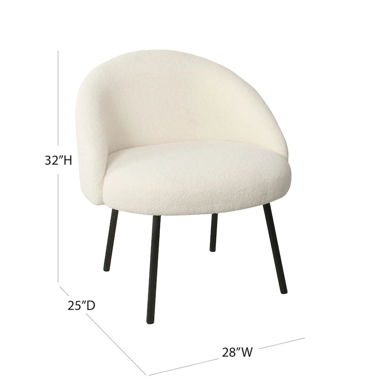 Modern Barrel Accent Chair in Sherpa or Velvet Upholstery with Angled Black Metal Legs