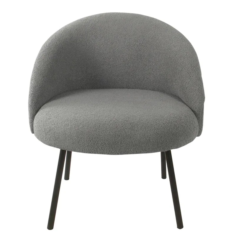 Modern Barrel Accent Chair in Sherpa or Velvet Upholstery with Angled Black Metal Legs