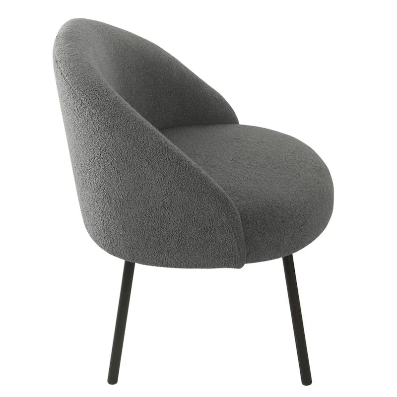 Modern Barrel Accent Chair in Sherpa or Velvet Upholstery with Angled Black Metal Legs