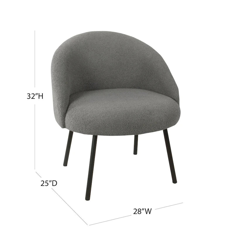 Modern Barrel Accent Chair in Sherpa or Velvet Upholstery with Angled Black Metal Legs