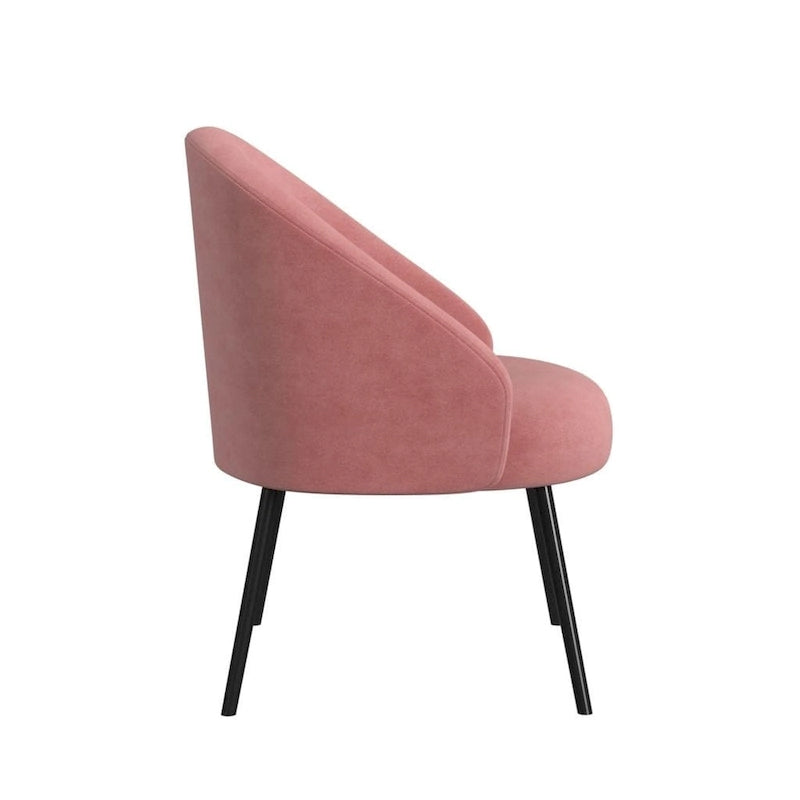 Modern Barrel Accent Chair in Sherpa or Velvet Upholstery with Angled Black Metal Legs