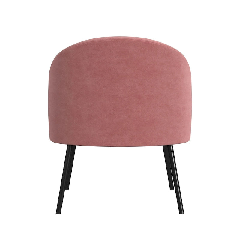 Modern Barrel Accent Chair in Sherpa or Velvet Upholstery with Angled Black Metal Legs