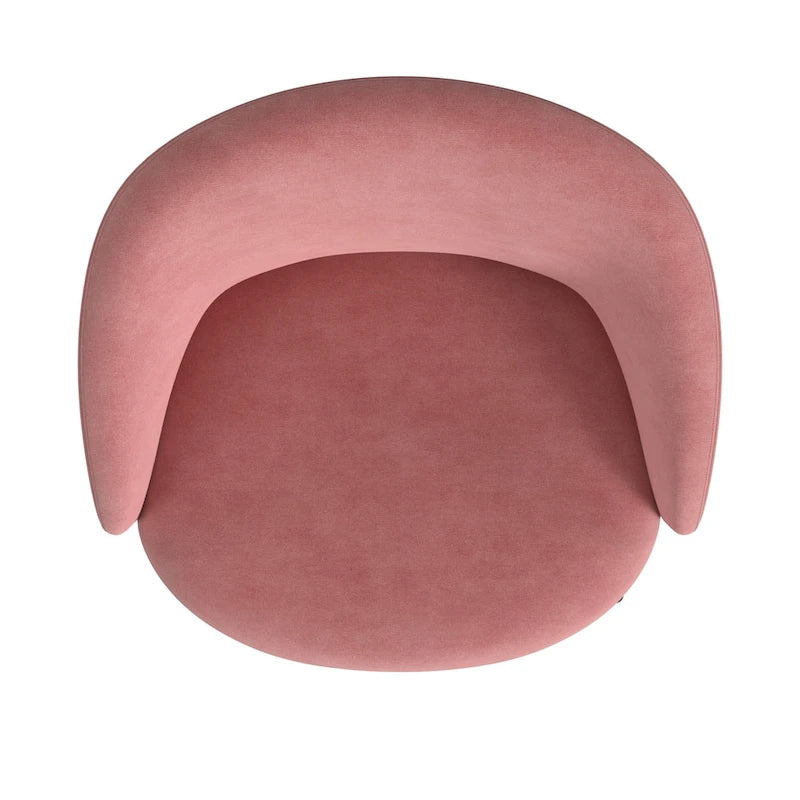 Modern Barrel Accent Chair in Sherpa or Velvet Upholstery with Angled Black Metal Legs