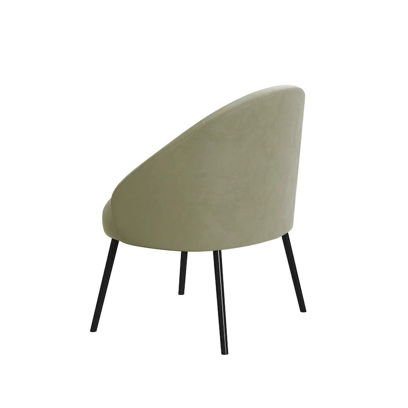 Modern Barrel Accent Chair in Sherpa or Velvet Upholstery with Angled Black Metal Legs
