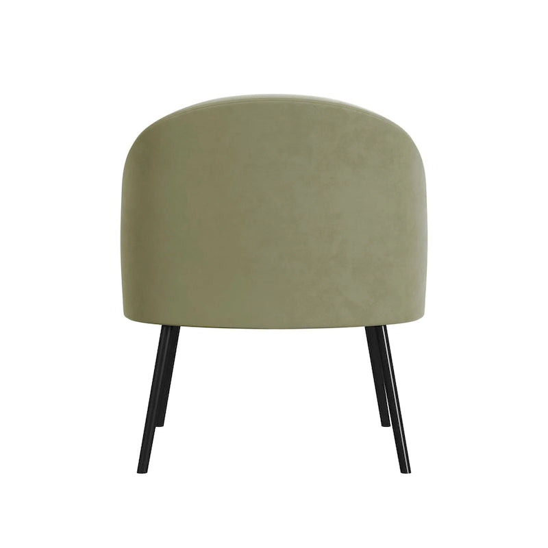 Modern Barrel Accent Chair in Sherpa or Velvet Upholstery with Angled Black Metal Legs