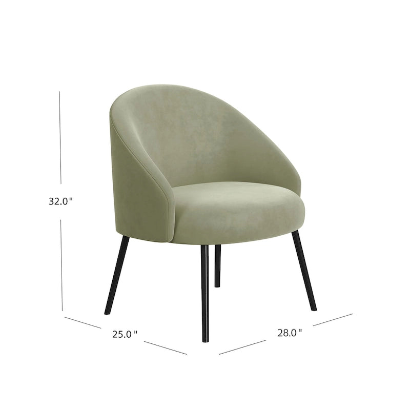 Modern Barrel Accent Chair in Sherpa or Velvet Upholstery with Angled Black Metal Legs