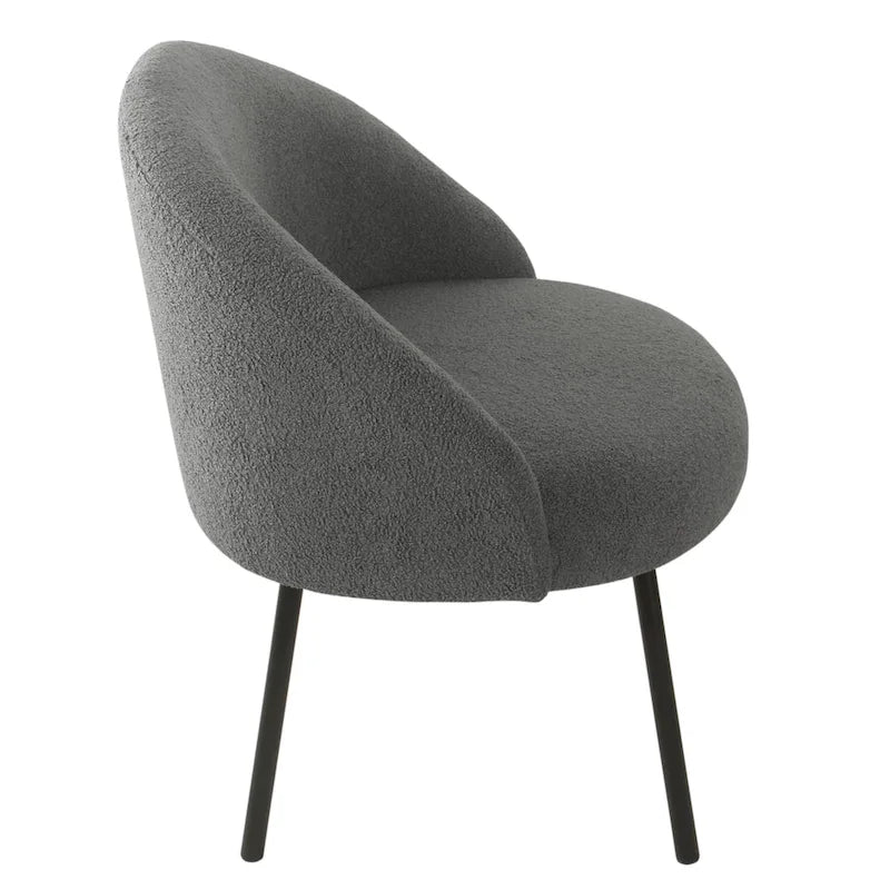 Modern Barrel Accent Chair in Sherpa or Velvet Upholstery with Angled Black Metal Legs