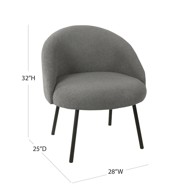 Modern Barrel Accent Chair in Sherpa or Velvet Upholstery with Angled Black Metal Legs