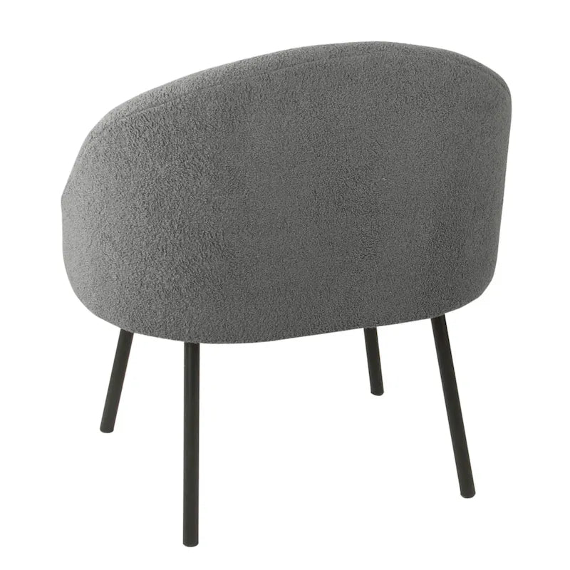 Modern Barrel Accent Chair in Sherpa or Velvet Upholstery with Angled Black Metal Legs