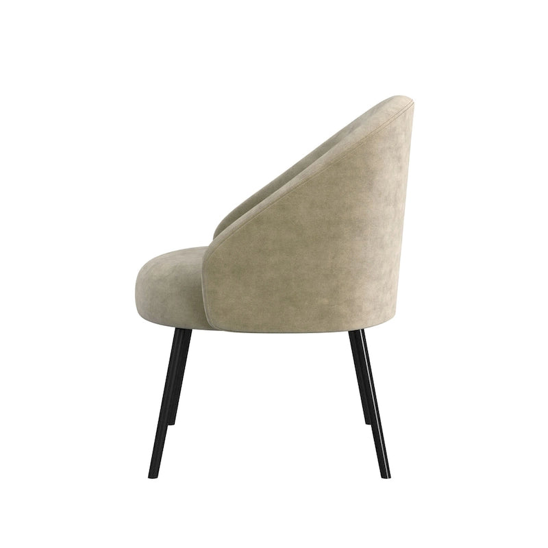Modern Barrel Accent Chair in Sherpa or Velvet Upholstery with Angled Black Metal Legs