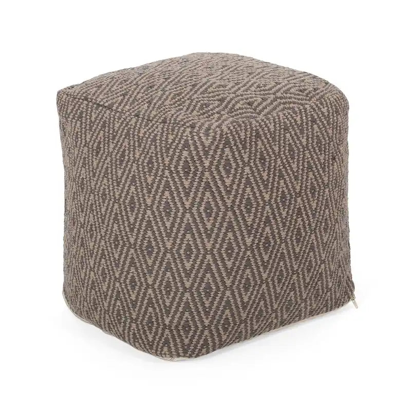 Hand-Loomed Cotton Cube Pouf with Diamond Pattern and Polystyrene Fill