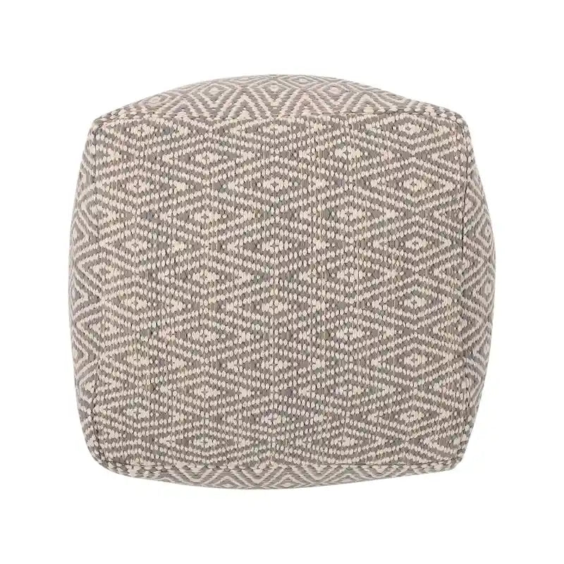 Hand-Loomed Cotton Cube Pouf with Diamond Pattern and Polystyrene Fill