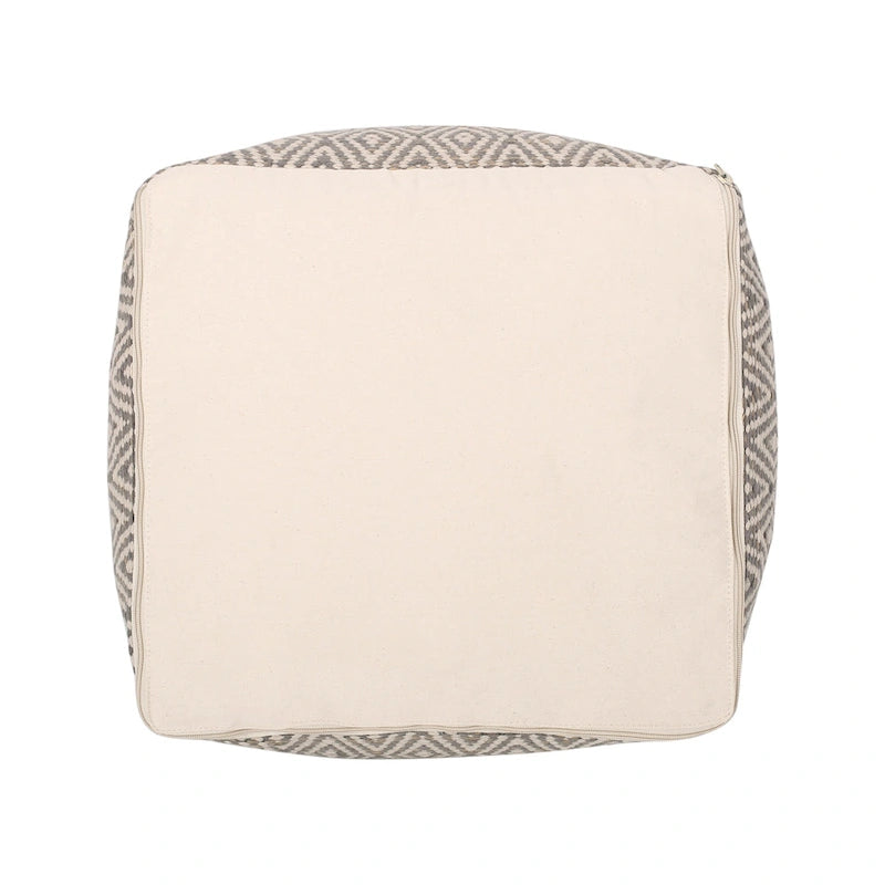 Hand-Loomed Cotton Cube Pouf with Diamond Pattern and Polystyrene Fill