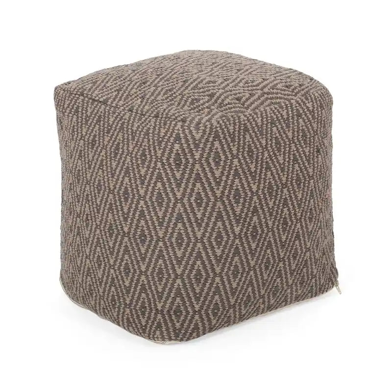 Hand-Loomed Cotton Cube Pouf with Diamond Pattern and Polystyrene Fill