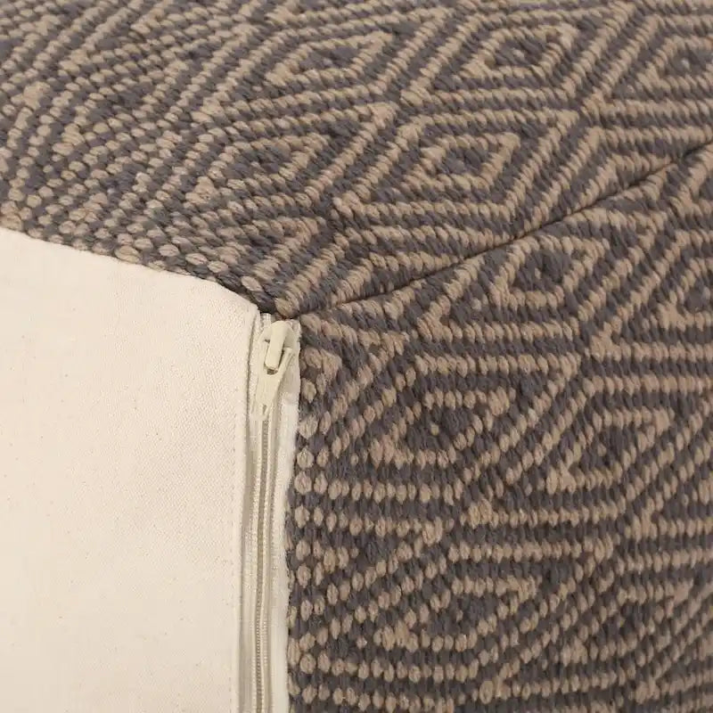 Hand-Loomed Cotton Cube Pouf with Diamond Pattern and Polystyrene Fill