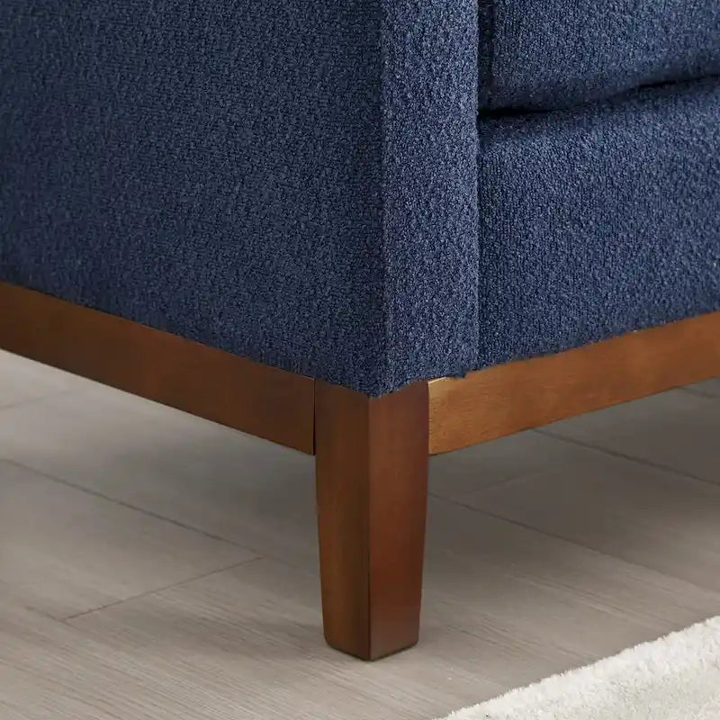 Upholstered Boucle Bench with Bolster Pillows and Fluted Wood Base for Bedroom or Entryway