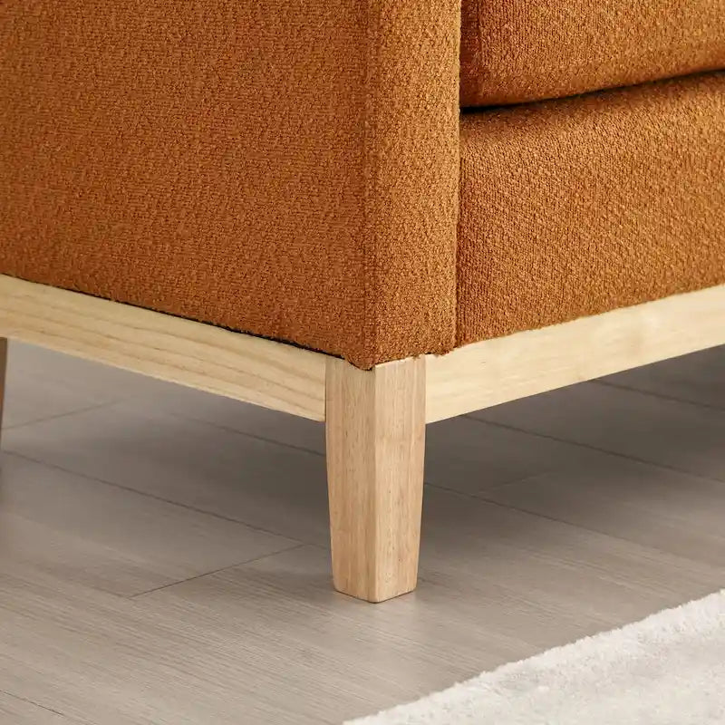 Upholstered Boucle Bench with Bolster Pillows and Fluted Wood Base for Bedroom or Entryway
