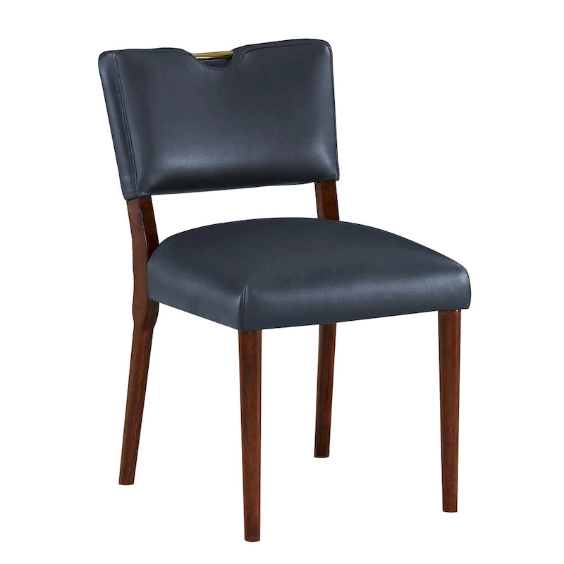 Mid-Century Dining Chair with Gold Handle Cutout and Walnut Legs Set of 2