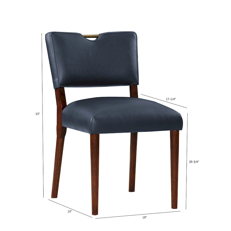 Mid-Century Dining Chair with Gold Handle Cutout and Walnut Legs Set of 2