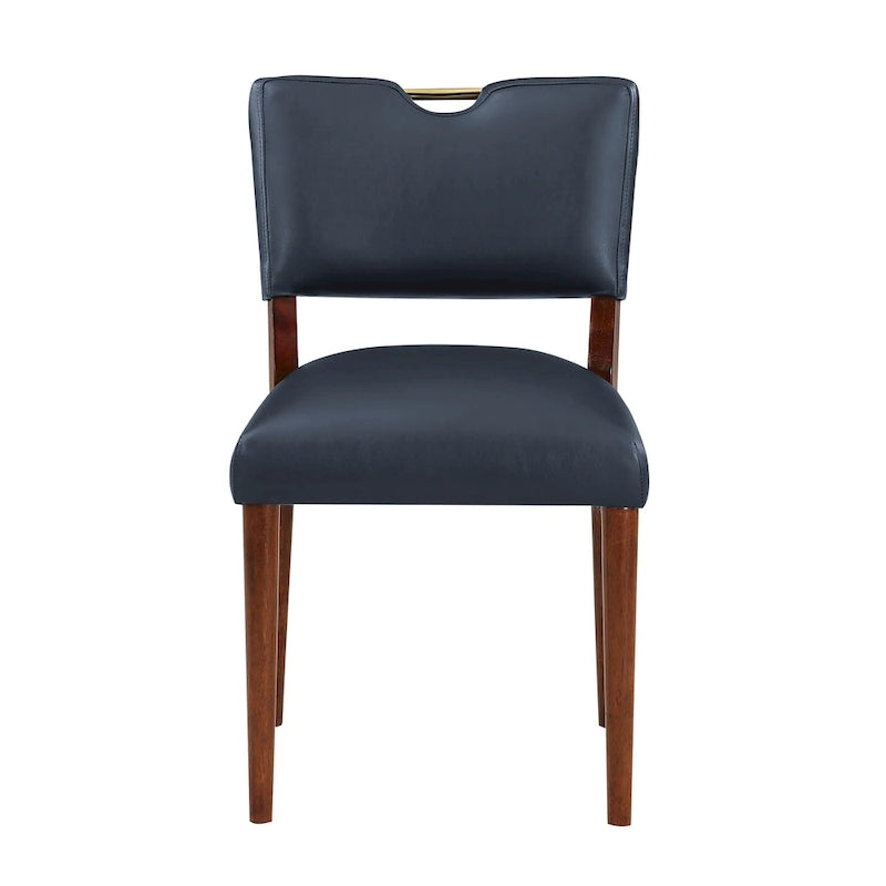Mid-Century Dining Chair with Gold Handle Cutout and Walnut Legs Set of 2
