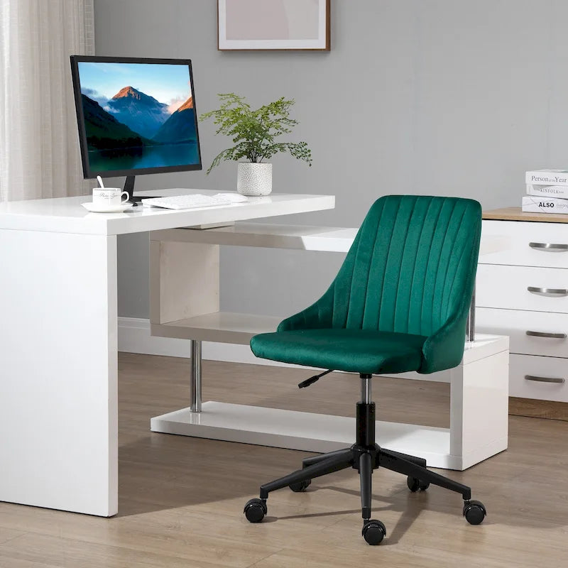 Mid-Back Velvet Swivel Office Chair with Scallop Shape and Channel Stitching Height Adjustable Armless