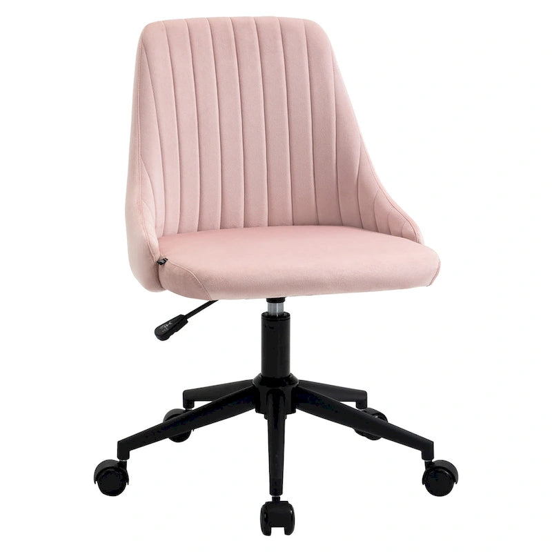 Mid-Back Velvet Swivel Office Chair with Scallop Shape and Channel Stitching Height Adjustable Armless