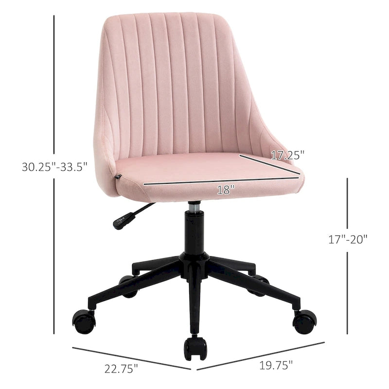 Mid-Back Velvet Swivel Office Chair with Scallop Shape and Channel Stitching Height Adjustable Armless