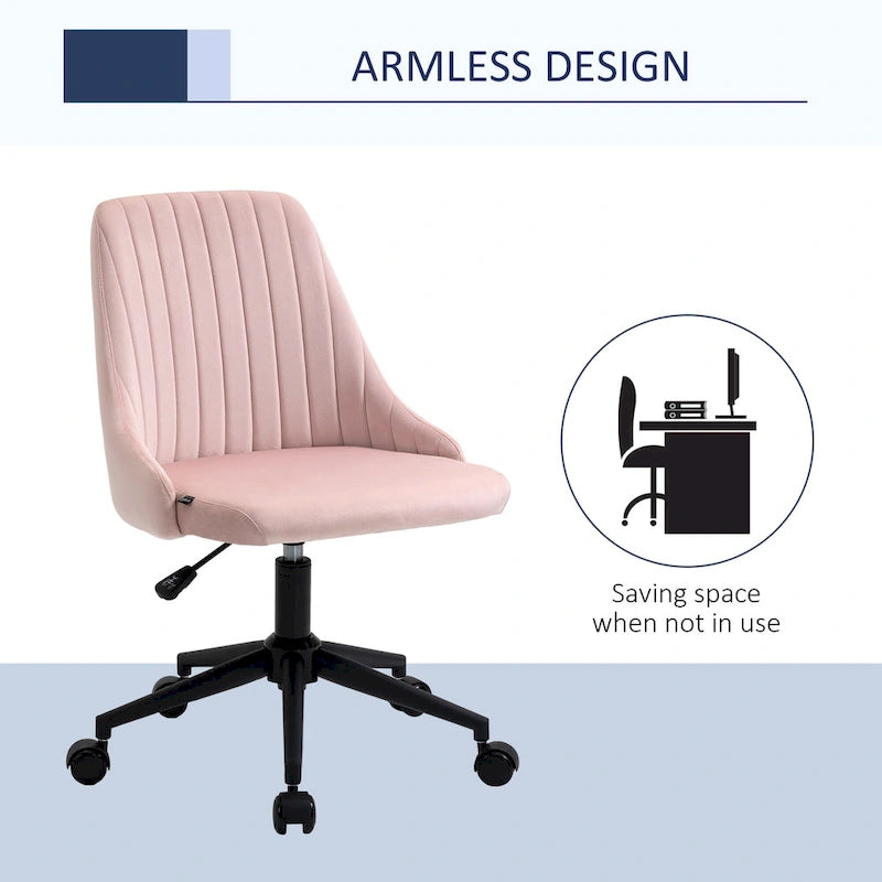 Mid-Back Velvet Swivel Office Chair with Scallop Shape and Channel Stitching Height Adjustable Armless