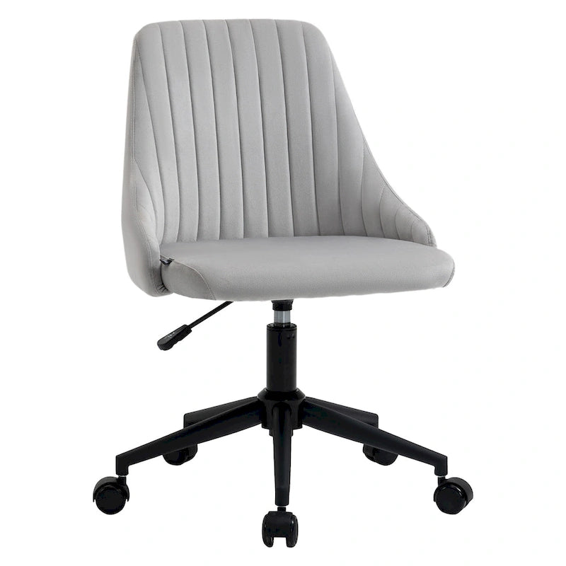 Mid-Back Velvet Swivel Office Chair with Scallop Shape and Channel Stitching Height Adjustable Armless