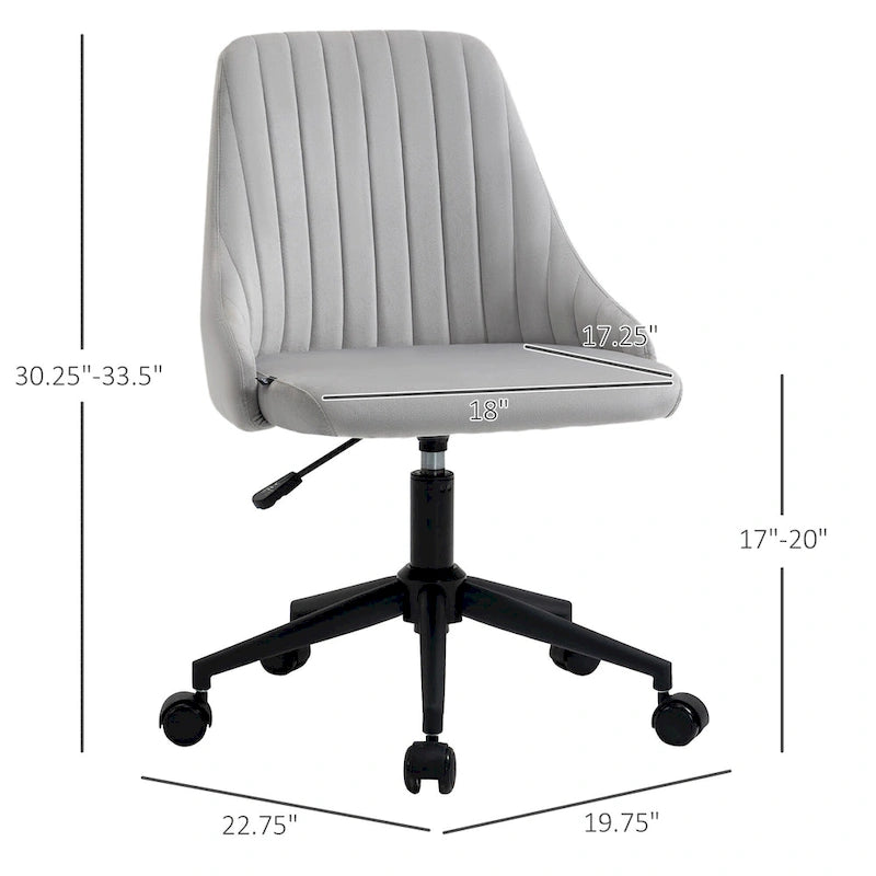 Mid-Back Velvet Swivel Office Chair with Scallop Shape and Channel Stitching Height Adjustable Armless