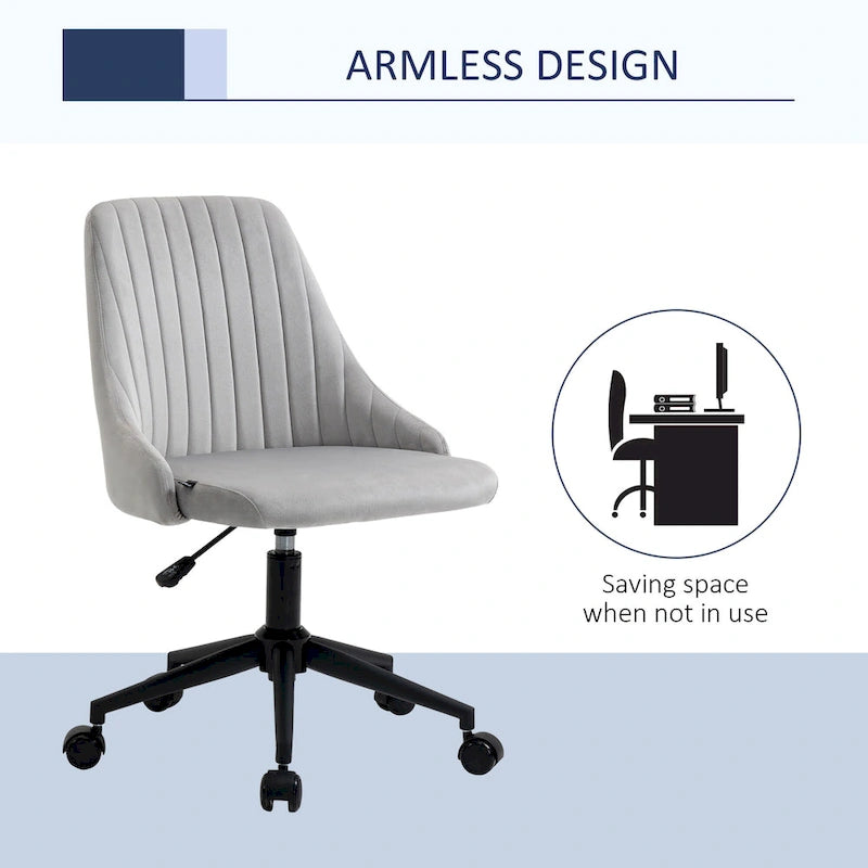 Mid-Back Velvet Swivel Office Chair with Scallop Shape and Channel Stitching Height Adjustable Armless