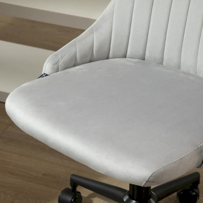 Mid-Back Velvet Swivel Office Chair with Scallop Shape and Channel Stitching Height Adjustable Armless