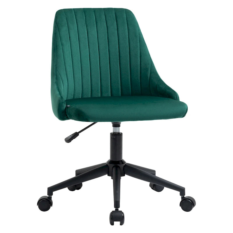 Mid-Back Velvet Swivel Office Chair with Scallop Shape and Channel Stitching Height Adjustable Armless