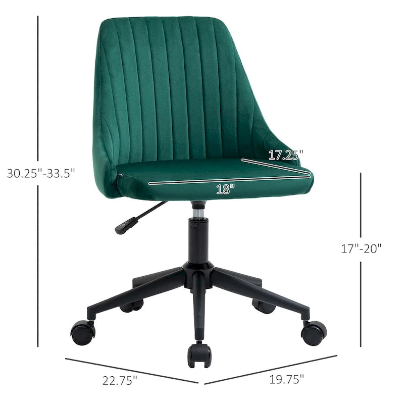 Mid-Back Velvet Swivel Office Chair with Scallop Shape and Channel Stitching Height Adjustable Armless