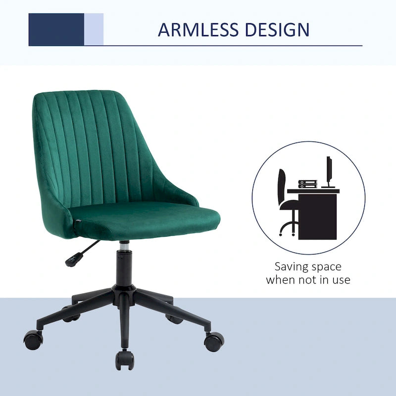 Mid-Back Velvet Swivel Office Chair with Scallop Shape and Channel Stitching Height Adjustable Armless