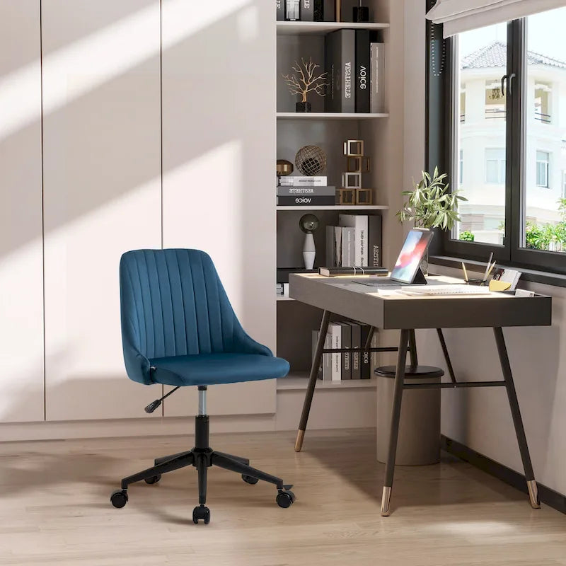 Mid-Back Velvet Swivel Office Chair with Scallop Shape and Channel Stitching Height Adjustable Armless