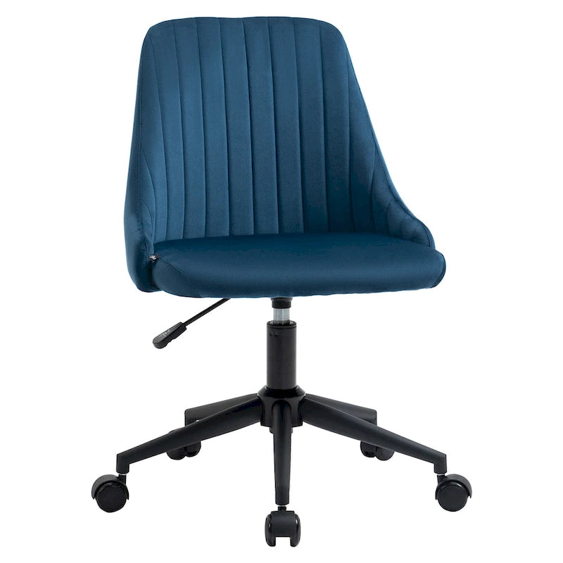 Mid-Back Velvet Swivel Office Chair with Scallop Shape and Channel Stitching Height Adjustable Armless