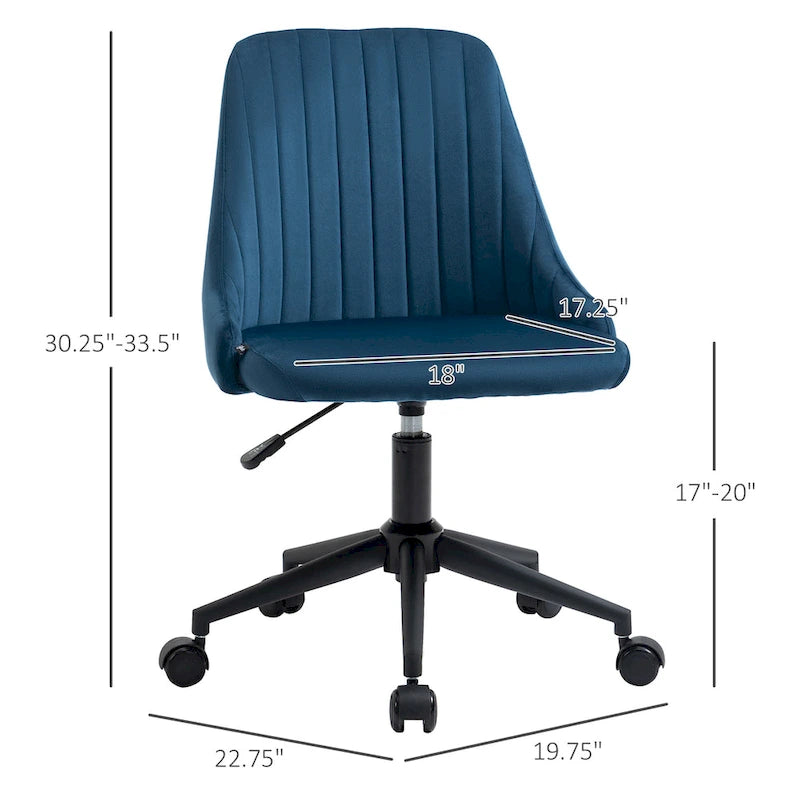 Mid-Back Velvet Swivel Office Chair with Scallop Shape and Channel Stitching Height Adjustable Armless
