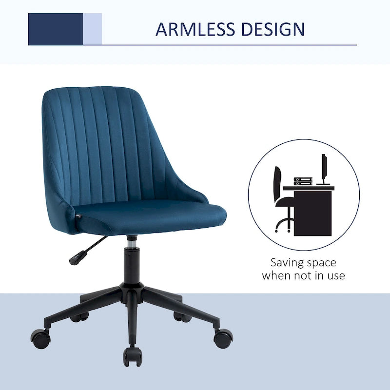 Mid-Back Velvet Swivel Office Chair with Scallop Shape and Channel Stitching Height Adjustable Armless