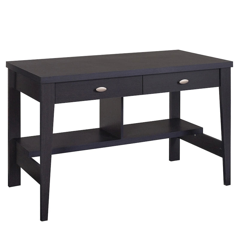 47-Inch Writing Desk with 2 Drawers and Open Bottom Shelf in Dark Espresso Faux Wood