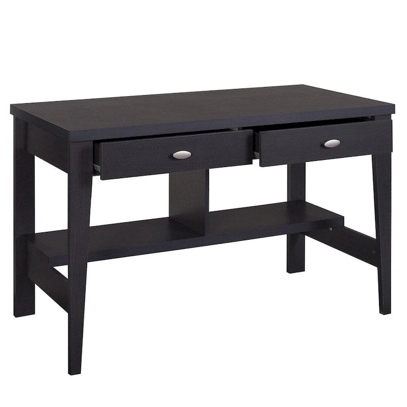 47-Inch Writing Desk with 2 Drawers and Open Bottom Shelf in Dark Espresso Faux Wood