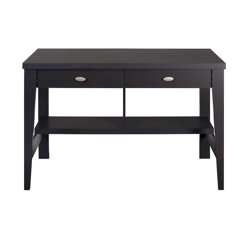 47-Inch Writing Desk with 2 Drawers and Open Bottom Shelf in Dark Espresso Faux Wood