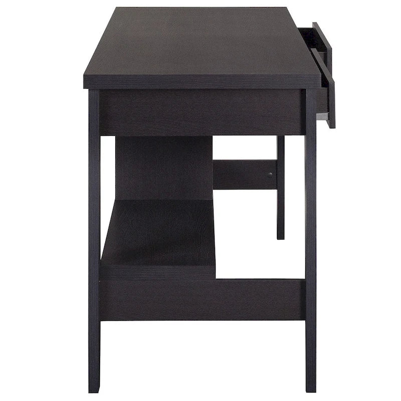 47-Inch Writing Desk with 2 Drawers and Open Bottom Shelf in Dark Espresso Faux Wood