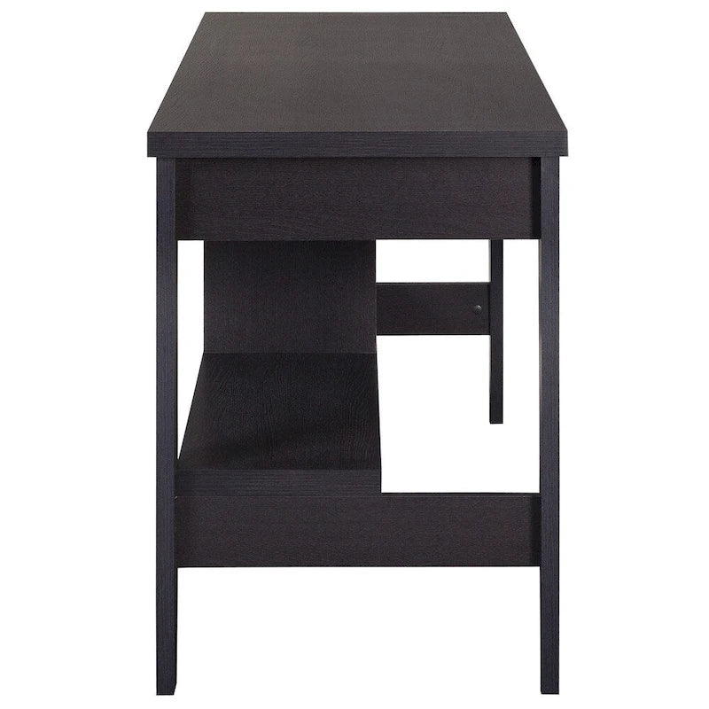 47-Inch Writing Desk with 2 Drawers and Open Bottom Shelf in Dark Espresso Faux Wood