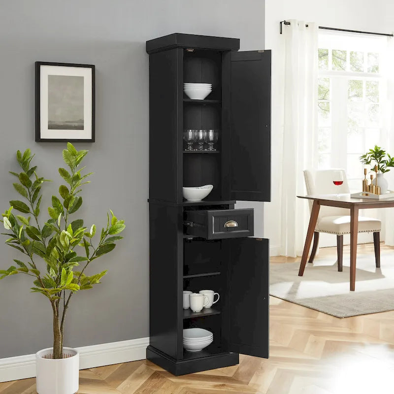 Tall Linen Cabinet with Beadboard Doors Adjustable Shelves and Antique Gold Hardware