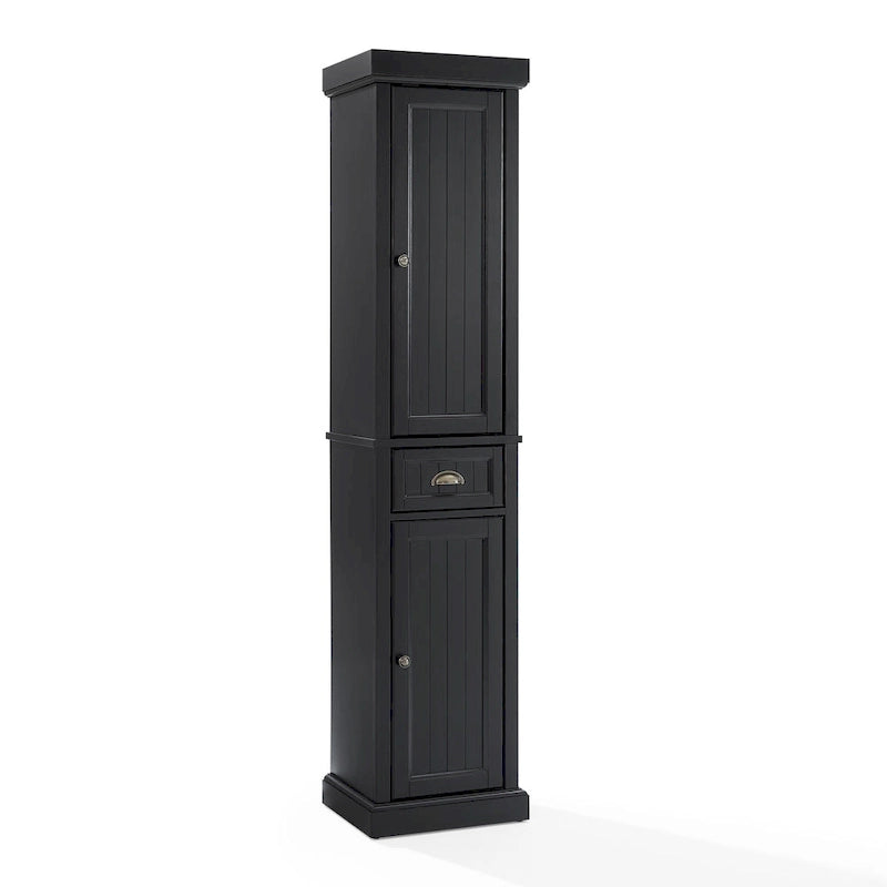 Tall Linen Cabinet with Beadboard Doors Adjustable Shelves and Antique Gold Hardware