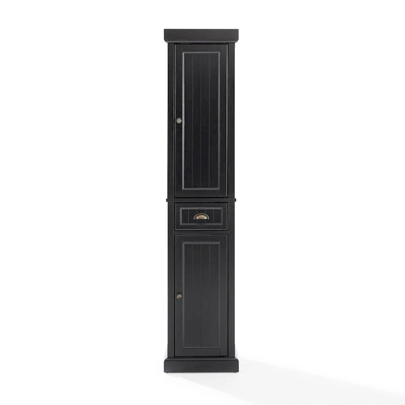 Tall Linen Cabinet with Beadboard Doors Adjustable Shelves and Antique Gold Hardware