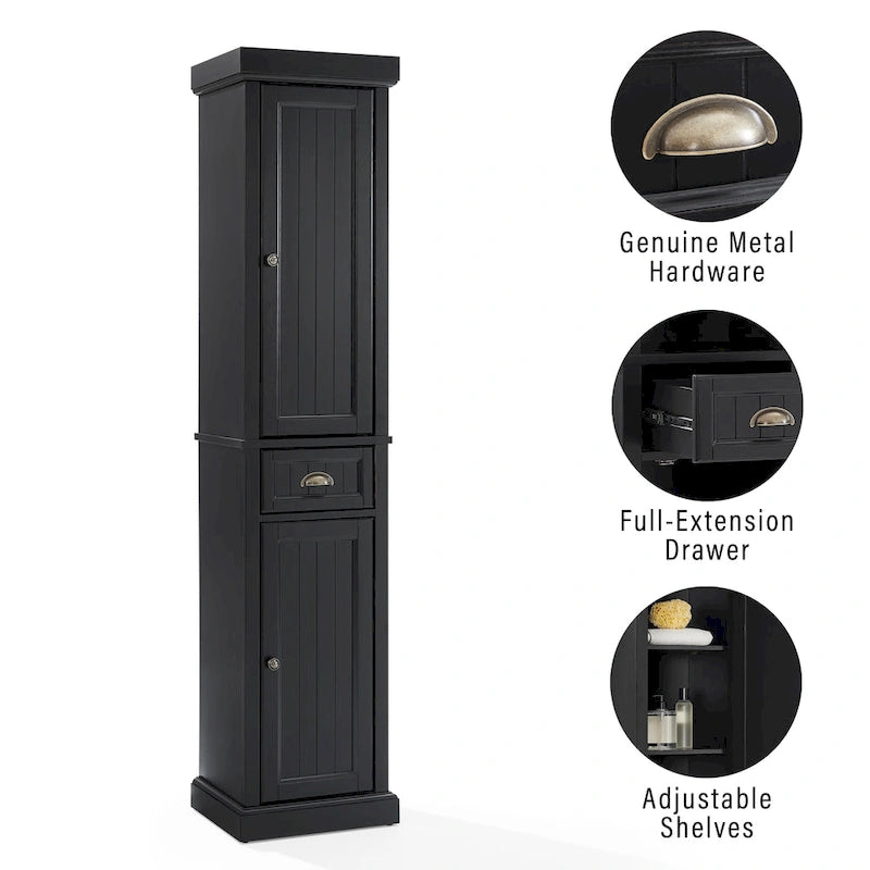 Tall Linen Cabinet with Beadboard Doors Adjustable Shelves and Antique Gold Hardware