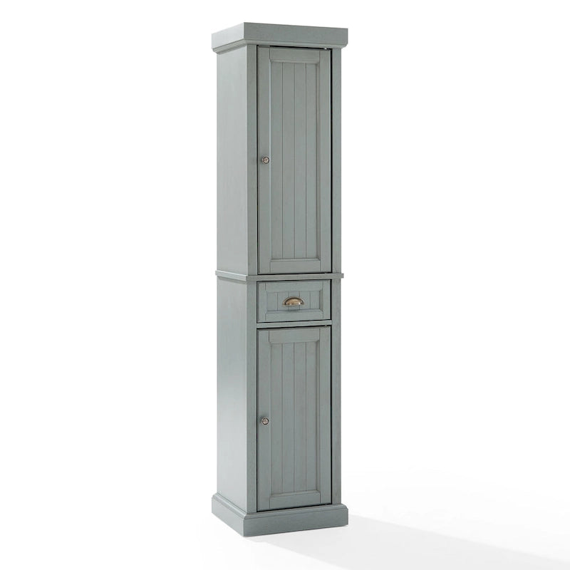 Tall Linen Cabinet with Beadboard Doors Adjustable Shelves and Antique Gold Hardware