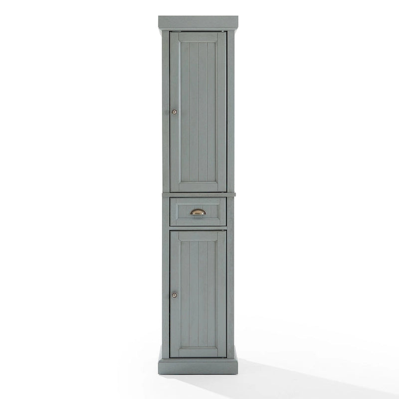 Tall Linen Cabinet with Beadboard Doors Adjustable Shelves and Antique Gold Hardware